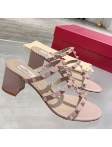 Valentino Rockstud Matte Calfskin Slide Sandal 6cm Nude Pink 2021