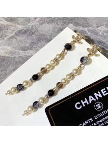 Chanel Pearl Long Earrings AB2438 Black/Silver/White 2019