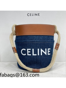 Celine Bucket Marin Bucket Bag in Denim and Calfskin Blue/Brown 2021