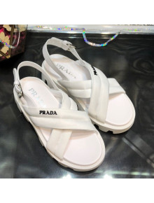 Prada Monolith Silk Cross Strap Sandals White 2021