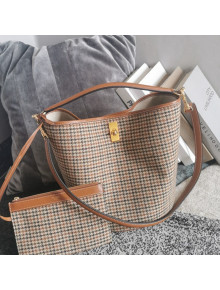 Celine Bucket 16 Bag in Brown Houndstooth Fabric 2021