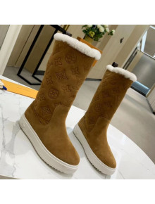 Louis Vuitton Breezy Flat Mid-High Boots in Camel Brown Monogram Suede 2020 