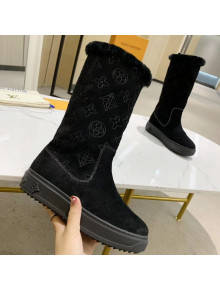 Louis Vuitton Breezy Flat Mid-High Boots in Black Monogram Suede 2020 