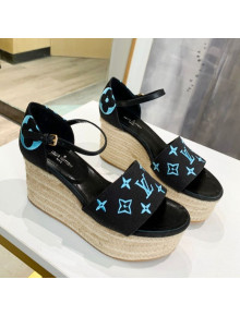 Louis Vuitton Starboard Monogram Canvas Wedge Sandal Black/Blue 2021