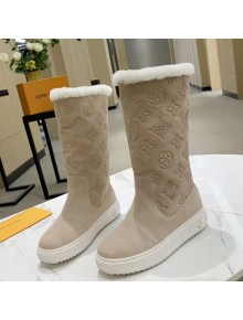 Louis Vuitton Breezy Flat Mid-High Boots in Beige Monogram Suede 2020 