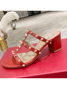 Valentino Rockstud Calfskin Slide Sandal 6cm Red 2021