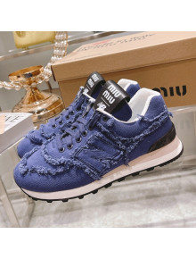 Miu Miu x New Balance 574 Denim Fringe Sneakers Blue 2022