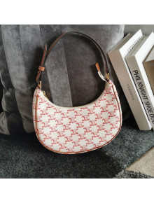 Celine Ava Hobo Bag in Textile Canvas with Triomphe Embroidery Fox Red 2021