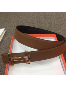 Hermes Width 3.8cm Calfskin Reversible Saddle 38 Belt Black/Brown 2020