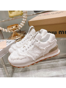 Miu Miu x New Balance 574 Denim Fringe Sneakers White 2022