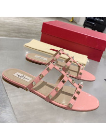 Valentino Rockstud Patent Leather Flat Slide Sandal Light Pink 2021