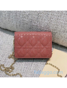 Dior Lady Dior Nano Pouch Clutch with Chain in Rose Pink Patent Cannage Leather 2020