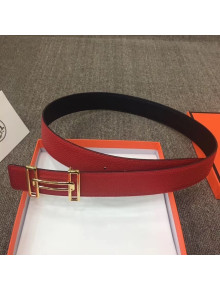 Hermes Width 3.8cm Calfskin Reversible Saddle 38 Belt Black/Red 2020