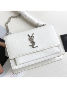 Saint Laurent Sunset Chain Wallet in Crocodile Embossed Leather 452157 White 2019