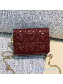 Dior Lady Dior Nano Pouch Clutch with Chain in Burgundy Patent Cannage Leather 2020