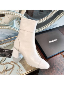 Chanel Oily Leather Medium-Heel Short Boots White 2020