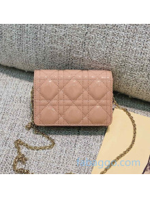 Dior Lady Dior Nano Pouch Clutch with Chain in Light Pink Patent Cannage Leather 2020