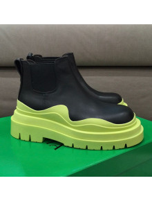 Bottega Veneta Tire Calfskin Short Chelsea Boots Black/Kiwi Green 2021