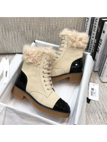 Chanel Suede Fur Short Boots Beige 2020