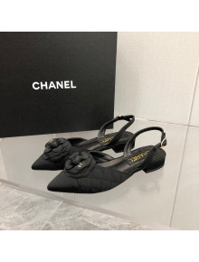 Chanel Quilted Grosgrain Open Shoe/Slingback Pumps 2cm G38362 Black 2021 