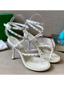 Bottega Veneta Dot Leather Ankle Wrap Sandals 9cm White 2021