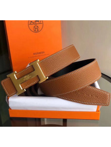 Hermes Width 3.8cm Grainy Calfskin Belt With H Buckle Brown/Black 2020