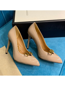 Gucci Glaze Leather Chain Pointed Pumps Nude 2021