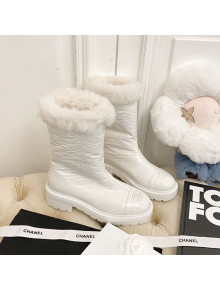 Chanel Crinke Leather and Wool Short Boots White 2020