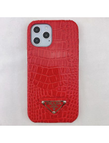 Prada Crocodile Embossed Leather iPhone Case Red 2021