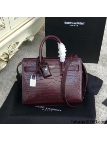 Saint Laurent Classic Nano Sac De Jour Bag in Embossed Crocodile Leather Burgundy 2021