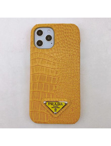 Prada Crocodile Embossed Leather iPhone Case Yellow 2021