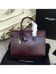 Saint Laurent Classic Baby Sac De Jour Bag in Embossed Crocodile Leather Burgundy 2021