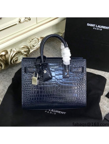 Saint Laurent Classic Nano Sac De Jour Bag in Embossed Crocodile Leather Blue 2021