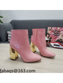 Dolce & Gabbana DG Patent Leather  Ankle Short Boots 10.5cm Pink/Gold 2021 111336