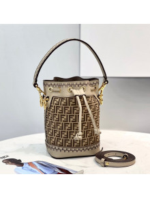 Fendi Mon Tresor Mini Bucket Bag in FF Suede and Calfskin Beige 2021