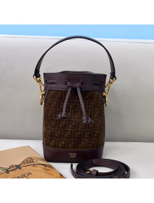 Fendi Mon Tresor Mini Bucket Bag in FF Suede and Calfskin Brown 2021