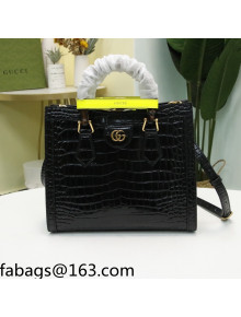 Gucci Diana Crocodile Embossed Small Tote Bag 660195 Black 2021