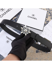 Chanel Reversible Calfskin Belt 30mm with Crystal Rudder Buckle Black 2019