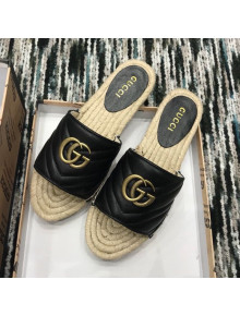 Gucci Leather Espadrille Slide Sandal 573028 Black 2019