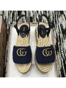 Gucci Knit Platform Espadrille Sandal Dark Blue 2019