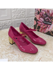 Dolce & Gabbana DG Patent Leather Mary Janes Pumps Hot Pink/Gold 2021 111504