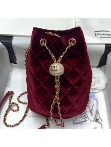 Chanel Quilted Velvet Drawstring Bucket Bag with Crystal Ball Charm AS1894 Burgundy 2020