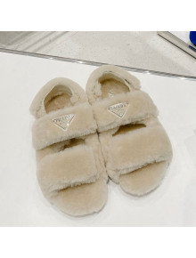 Prada Shearling Wool Flat Sandals Beige 2021