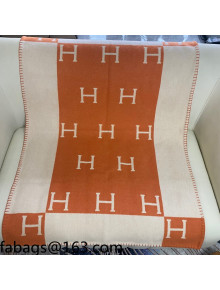 Hermes Classic Wool Cashmere Baby Blanket 100x140cm Orange 2021 110265