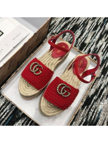 Gucci Knit Platform Espadrille Sandal Red 2019