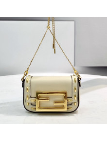 Fendi Nano Baguette Charm in Metal Stitching Leather White 2021