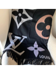 Louis Vuitton Giant Monogram Wool Cashmere Scarf 70x200cm Black 2020