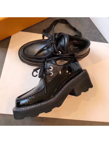 Louis Vuitton LV Beaubourg Patent Leather Platform Derby Lace-up Loafers Black 2019