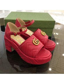 Gucci Chevron Lambskin Platform Sandals Red 9cm 2021 04