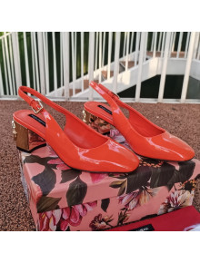 Dolce & Gabbana DG Patent Leather Slingback Pumps 6.5cm Orange/Gold 2021 